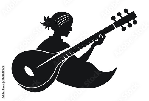 Sarod Silhouette Vector Musical Instrument Ethnic String Illustration