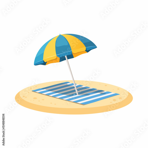 A peaceful summer scene with a towel under an umbrella, perfect for travel brochures or summer-themed products.