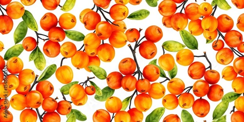 Sea buckthorn berries watercolor seamless pattern, vibrant orange and yellow hues, organic, healthy , healthy, vitamin