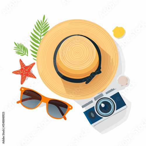 A clean vector of stylish travel items ready for adventure, perfect for packing guides or lifestyle blogs.