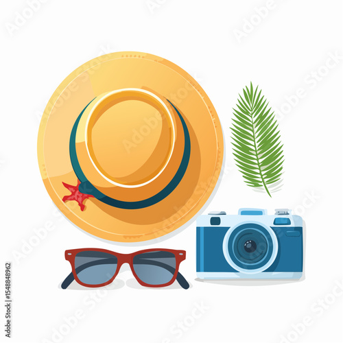 A clean vector of stylish travel items ready for adventure, perfect for packing guides or lifestyle blogs.