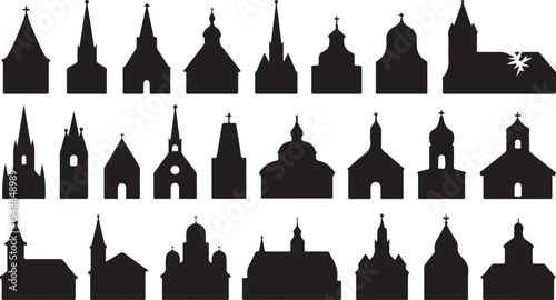 Church Silhouette Collection Religious Building Vector Illustration Set