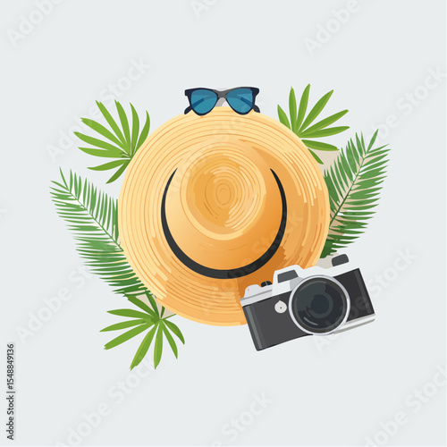 A clean vector of stylish travel items ready for adventure, perfect for packing guides or lifestyle blogs.