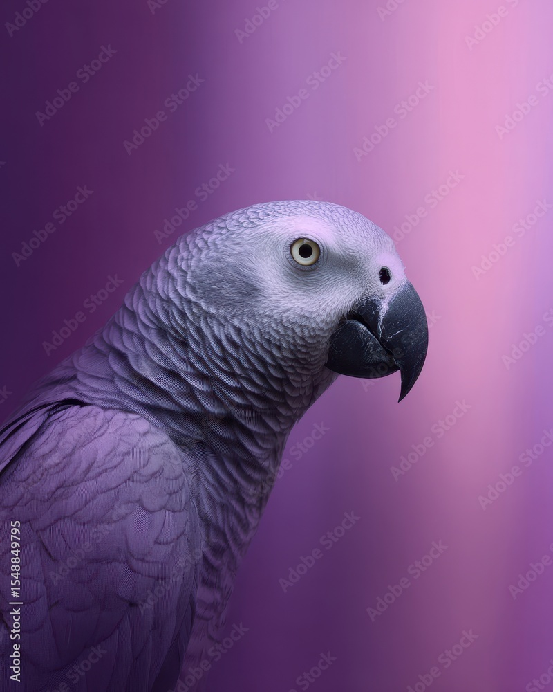 Obraz premium Elegant Parrot with Lavender Background Mimicking Conflicting Voices