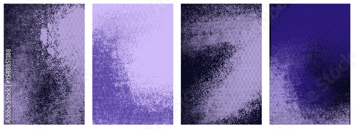 Half poster purple abstract art. Background halftone punk purple cover. Punk poster dot effect. Vector illustration