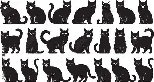 Black Cat Silhouette Collection Feline Pet Animal Vector Art Illustration