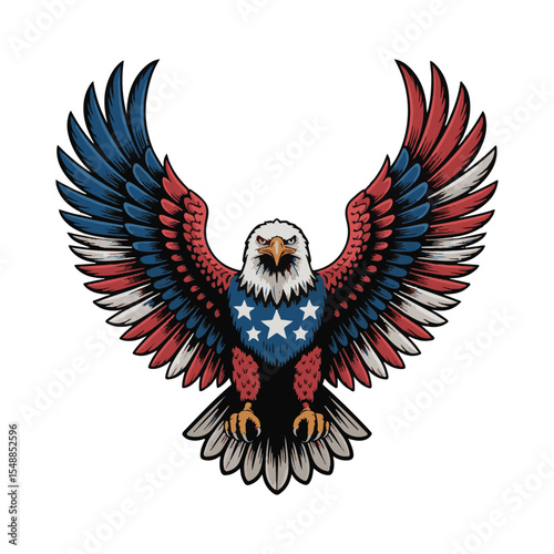 Patriotic Bald Eagle with American Flag Wings – Vector Illustration for Independence Day