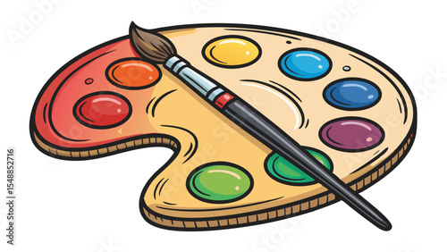 Paint Palette and Brush Icon – Flat Vector Illustration