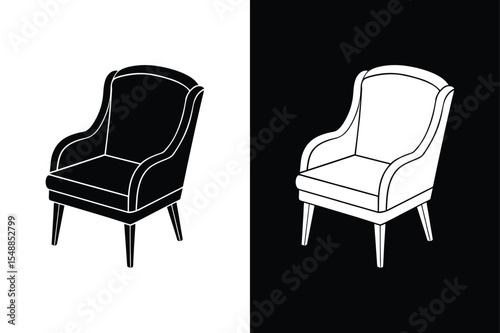 Contemporary Accent Chair Silhouette. Elegant Vector Icon