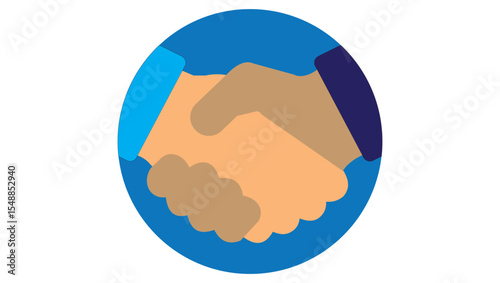 Handshake vector illustration of two hands holding a blue globe representing business and partnership