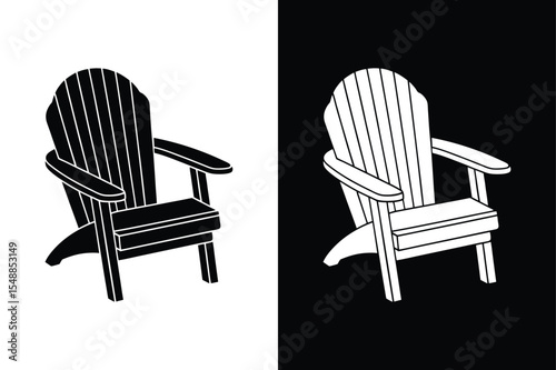 Black Adirondack Chair Icon. Slatted Back and Armrest Design