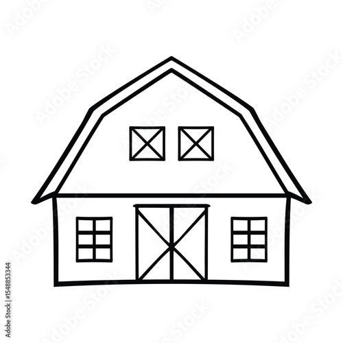 Classic Barn Farm Building Line Art Vector Doodle