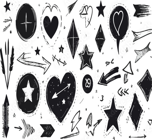 Hand-Drawn Doodle Design Elements: Arrows, Stars, Hearts, Shapes & Pointers