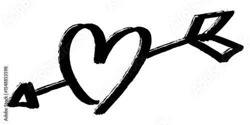 Grunge heart arrow with brush stroke texture vector, combining romance with a raw, artistic, distressed feel. Great for edgy love, expressive art, or textured design elements.