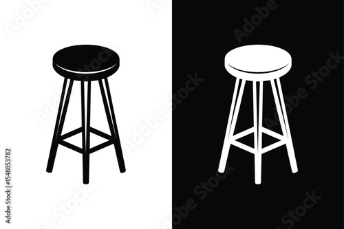 Minimalist Wooden Stool Vector Icon. Black White Silhouette Art