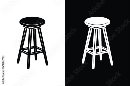 Bar Stool Silhouette Illustration. Stylish Furniture Vector Art