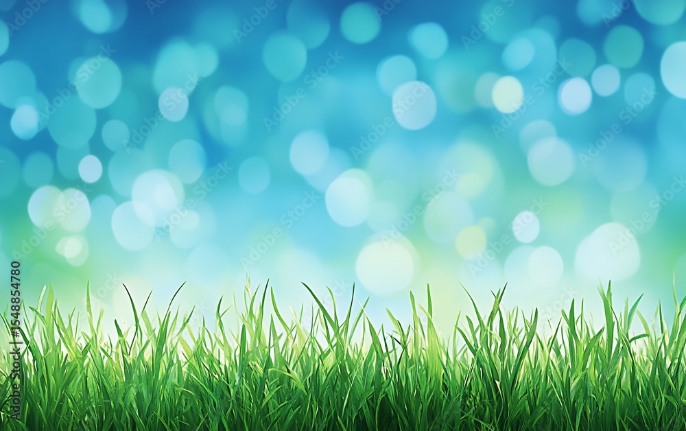 Fototapeta premium Bokeh glows above lush green grass blades