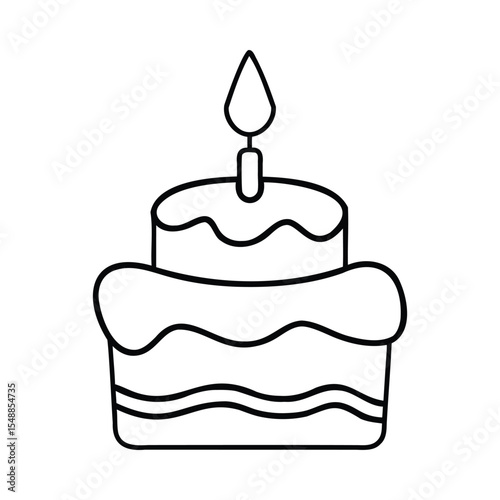 Two-Tiered Birthday Cake with Candle Line Art Doodle