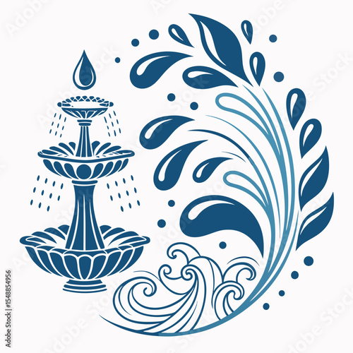 Elegant Fountain with Water Splashes A Serene Depiction of Flowing Water and Architectural Beauty A Classic Composition Representing Tranquility