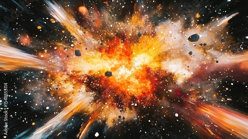 Tablou pe pânză Fiery Explosion with Smoke Clouds – Cinematic Blast Effect