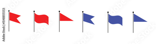 Red and Blue Flag Vector Icons, Waving and Static