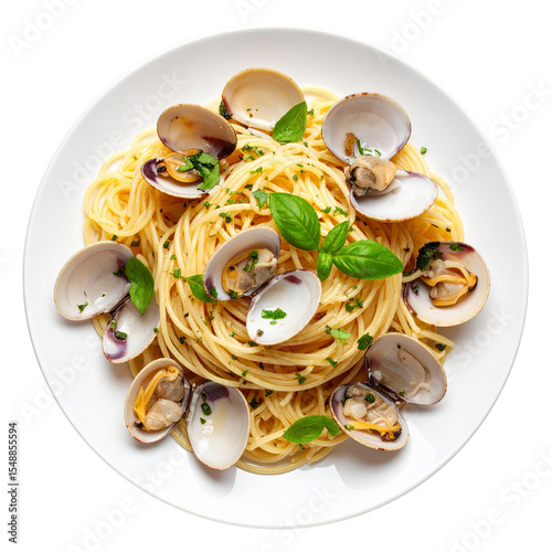 White Plate of Spaghetti  alle vongole on Isolated PNG