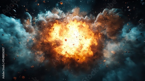 Obraz na płótnie Fiery Explosion with Smoke Clouds – Cinematic Blast Effect