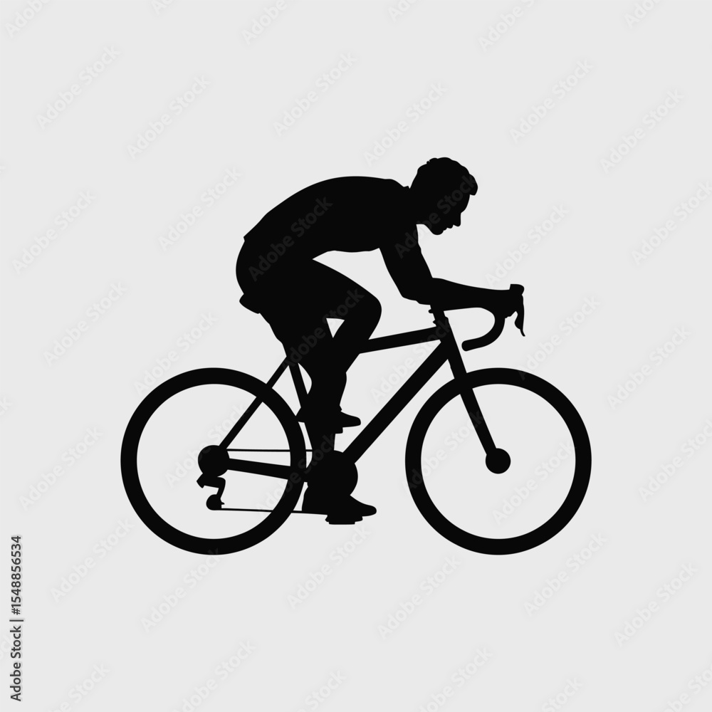 Obraz premium Black Silhouette of a Person Cycling a Road Bicycle on a Light Gray Background cyclist bike