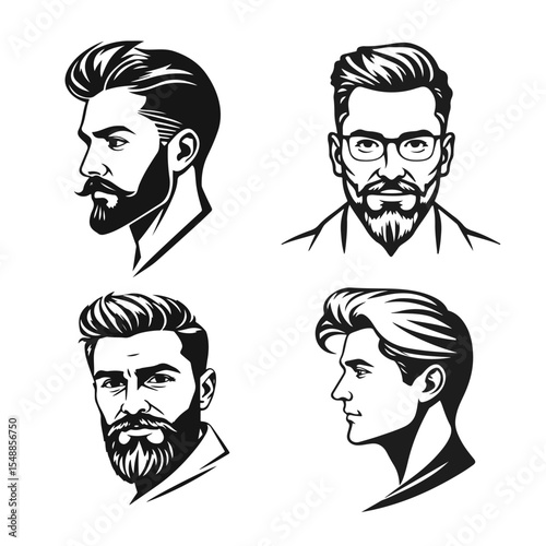 Human icon collection, businessman avatar vector, office worker icon, hipster face design, graphic male portrait, businessman avatar, bearded man, office worker, hipster face, male portrait