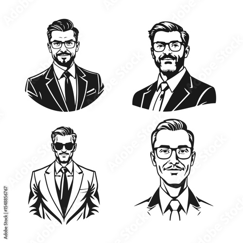 Human icon collection, businessman avatar vector, office worker icon, hipster face design, graphic male portrait, businessman avatar, bearded man, office worker, hipster face, male portrait