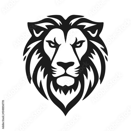 Lion head with detailed mane. Animal icon template. Wild animal, lion king, ferocious predator, wild cat, roaring lion	