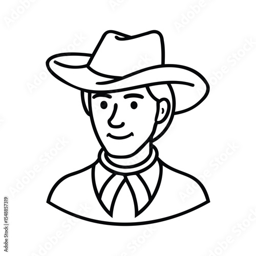 Happy Cowboy Avatar Line Art Vector Doodle