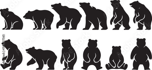 Silhouette Bear Collection Vector Illustration Set in Various Poses and Styles