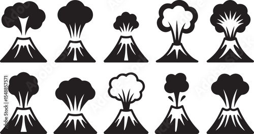Volcano Eruption Silhouette Vector Illustration Set of Various Stages