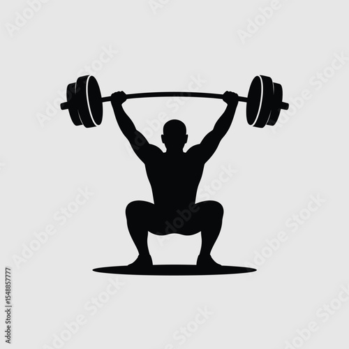 Black Silhouette of a Person Performing a Barbell Squat Weightlifting Exercise on a Light Gray Background 1