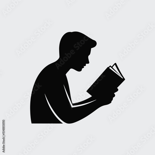 Black Silhouette of a Person Reading a Book Simple Minimalist Design Vector Graphic image