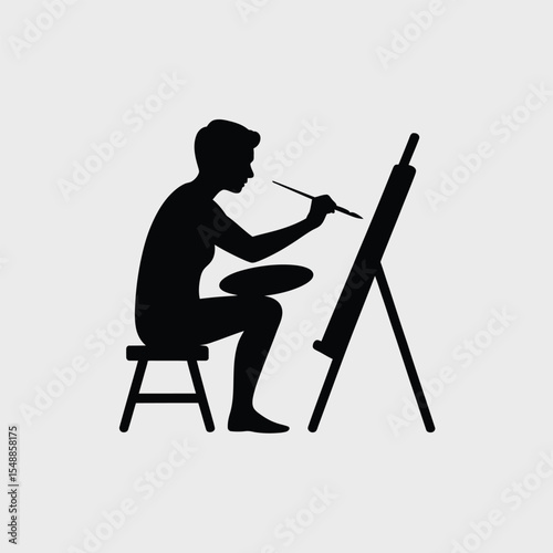 Black Silhouette of a Person Sitting on a Stool Painting at an Easel artist