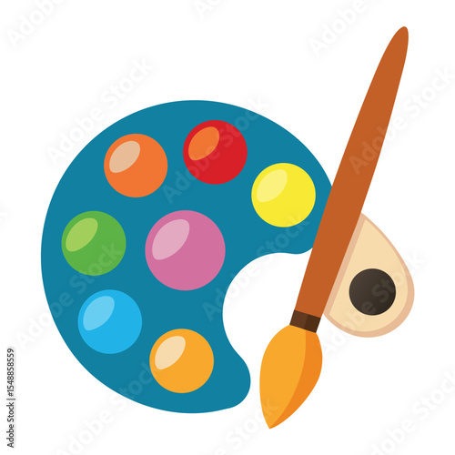Colorful art palette with brushes, paints, and tools for creative artistic drawing illustration