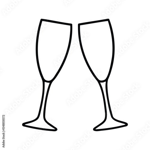 Two Champagne Flutes Toasting Line Art Doodle