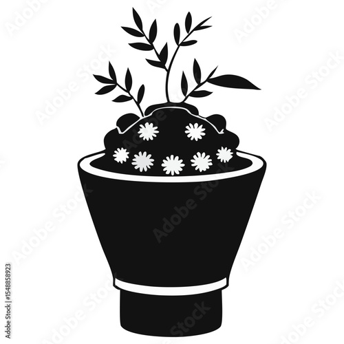 Vector illustration of a small houseplant in a flowerpot with green leaves, perfect for indoor decoration or a garden set, representing life and growth