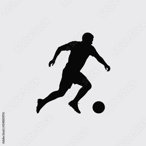 Black Silhouette of a Soccer Player Dynamically Dribbling a Ball Against a Light Gray Background football