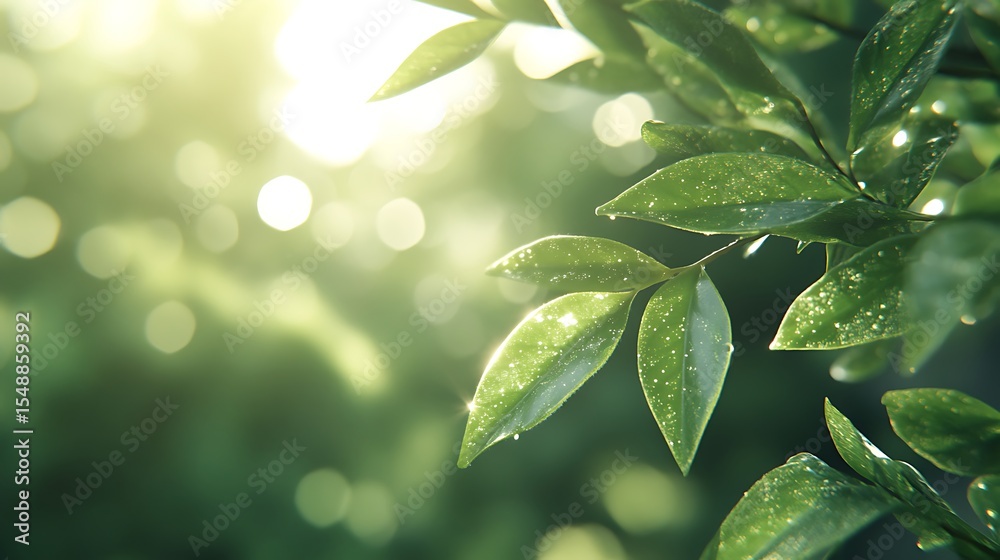 Obraz premium A blurred nature background with green leaves and sunshine bokeh 