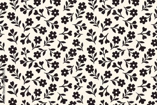 Elegant black floral silhouette pattern on a soft cream background—minimal and classic design perfect for fashion, wallpaper, packaging, and timeless decor.