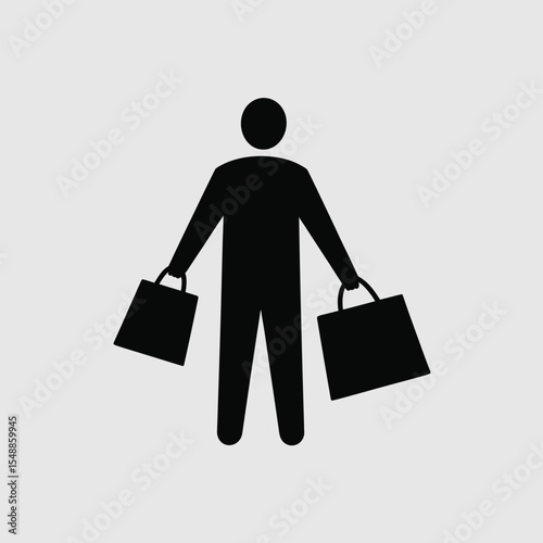 Black Silhouette of Person Carrying Two Shopping Bags Simple Minimalist Icon Graphic Design image