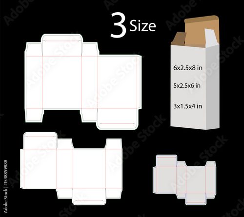 3 size bundle Reverse Tuck end box Dieline Template