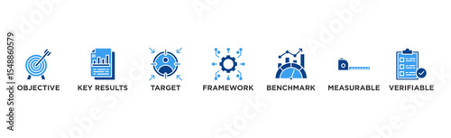 OKR banner web icon vector illustration concept for objectives and key results with icon of objective, key results, target, framework, benchmark, measurable, and verifiable