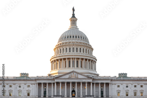Majestic United States Capitol Building with its Iconic Dome Against a Bright Sky, Symbolizing American Democracy