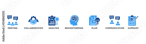 Brief banner web icon illustration concept for a briefing of business plan with an icon of meeting, collaboration, analysis, brainstorming, plan, communication, and summary 
