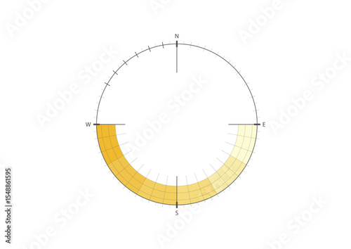 Sun path diagram for architectural planning, showing solar movement and orientation for daylight strategy and energy-efficient design.