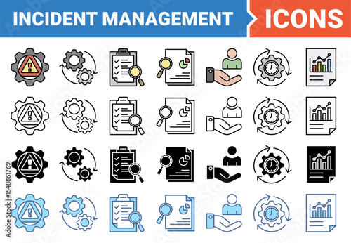 Incident management banner icon set with multiple style collection.